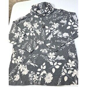 Christopher & Banks Women's Gray Floral Cowl Neck Long Sleeve Size Petite Large